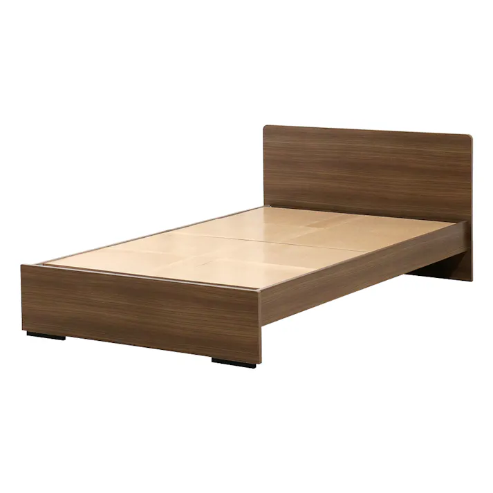 友澤木工 木製ボルトレスベッド パネルタイプ ウォルナット シングル 圧縮ロール両面ポケットコイルマットレス付 工具不要 簡単組立 ベッド ボルトレス 寮 ネジなし ベット 374-87-SW(172BDH) 【別送品】