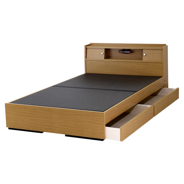 友澤木工 セキスイMIGUSA畳使用 国内生産 棚照明引出付 畳ベッド ナチュラル シングル MIGUSAブラック 和室にも洋室にも合う 布団が使える ベッド 美草 国産 和洋兼用 和モダン A151-50(BK)-SW 【別送品】