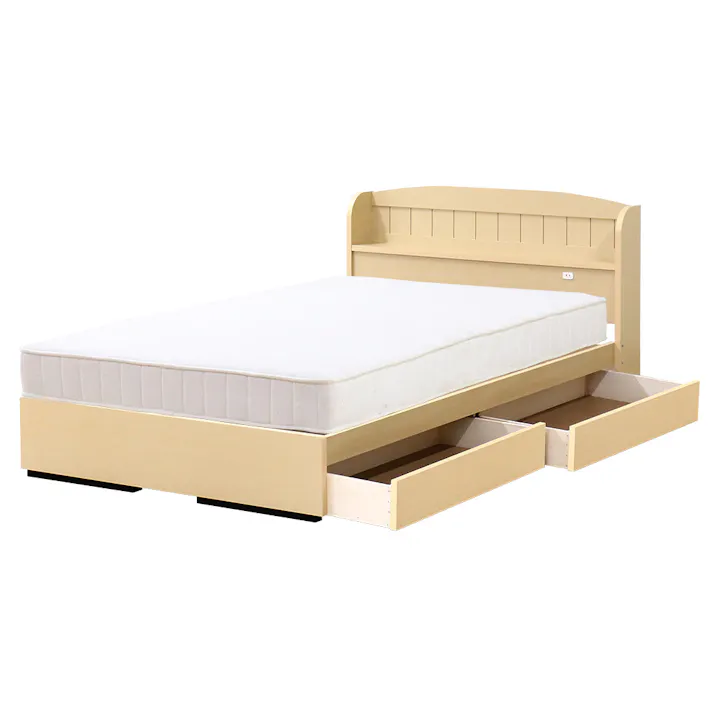 友澤木工 棚コンセント引出付 カントリー調 木製ベッド ナチュラル シングル 圧縮ロールポケット&ボンネルマットレス付 かわいい 収納 ベッド 子供部屋 通気性抜群 カントリースタイル ベット A322-72-SW(16324D) 【別送品】