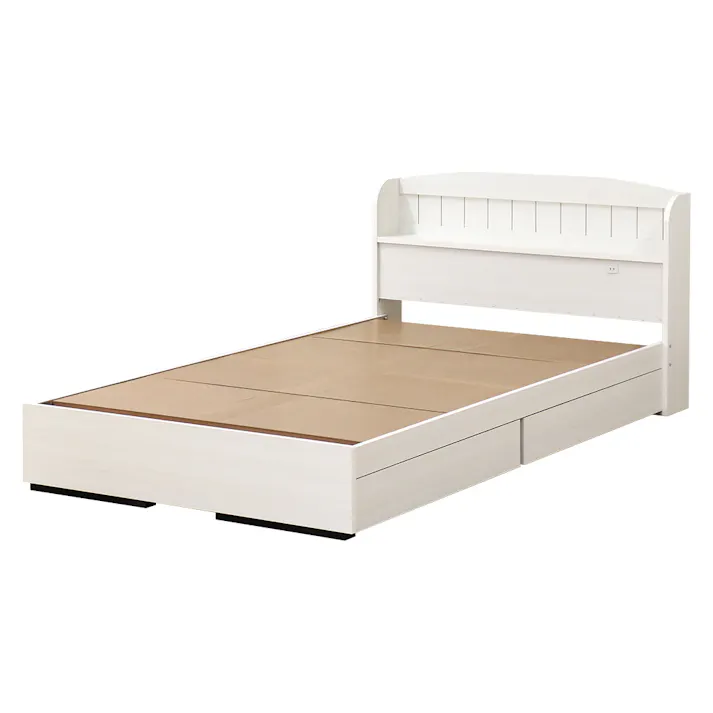 友澤木工 棚コンセント引出付 カントリー調 木製ベッド クラシックホワイト ダブル フレームのみ かわいい 収納付き ベッド 子供部屋 通気性抜群 カントリースタイル ベット A322-86-D 【別送品】