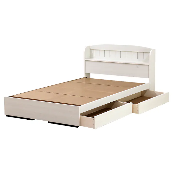 友澤木工 棚コンセント引出付 カントリー調 木製ベッド クラシックホワイト セミダブル 日本製 圧縮ロール両面ポケットコイルマットレス付 かわいい 収納 ベッド 子供部屋 通気性抜群 カントリースタイル ベット A322-86-SD(108CE8) 【別送品】