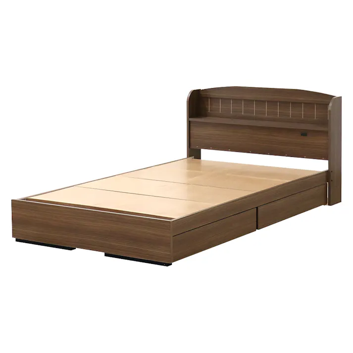 友澤木工 棚コンセント引出付 カントリー調 木製ベッド ウォルナット ダブル フレームのみ かわいい 収納付き ベッド 子供部屋 通気性抜群 カントリースタイル ベット A322-87-D 【別送品】