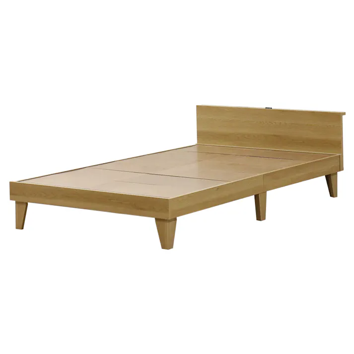 友澤木工 木製プレインベッド ヘッドボードタイプ ナチュラル ダブル 圧縮ロール両面ポケットコイルマットレス付 コンセント付き シンプル ベッド 組立簡単 マット付き 北欧風 ベット E379(001)-85-D(172BDH) 【別送品】