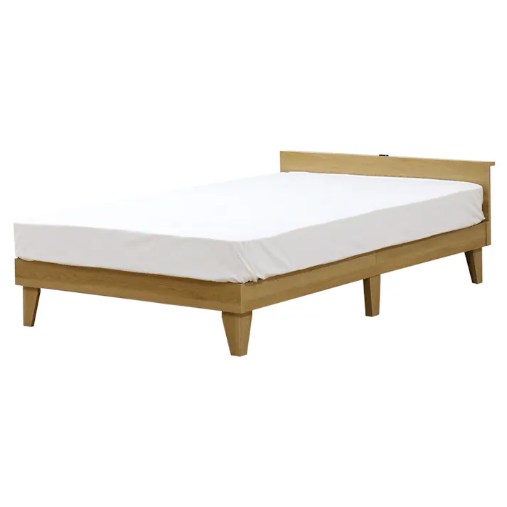 友澤木工 木製プレインベッド ヘッドボードタイプ ナチュラル ダブル 圧縮ロール両面ポケットコイルマットレス付 コンセント付き シンプル ベッド 組立簡単 マット付き 北欧風 ベット E379(001)-85-D(172BDH) 【別送品】