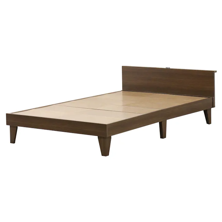 友澤木工 木製プレインベッド ヘッドボードタイプ ダークブラウン セミダブル ボンネルコイルマットレス コンセント付き シンプル ベッド 組立簡単 マット付き 北欧風 ベット E379(001)-87-SD(108165) 【別送品】