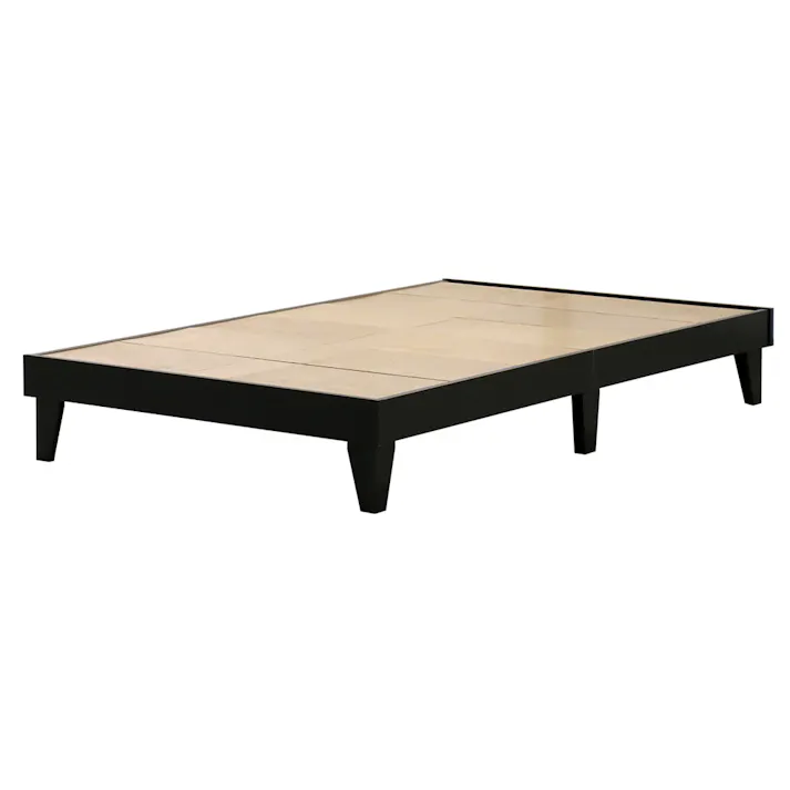 友澤木工 木製プレインベッド ヘッドレスタイプ ブラック セミダブル ボンネルコイルマットレス スタイリッシュ シンプル ベッド 組立簡単 マット付き 北欧風 ベット E379-25-SD(108165) 【別送品】