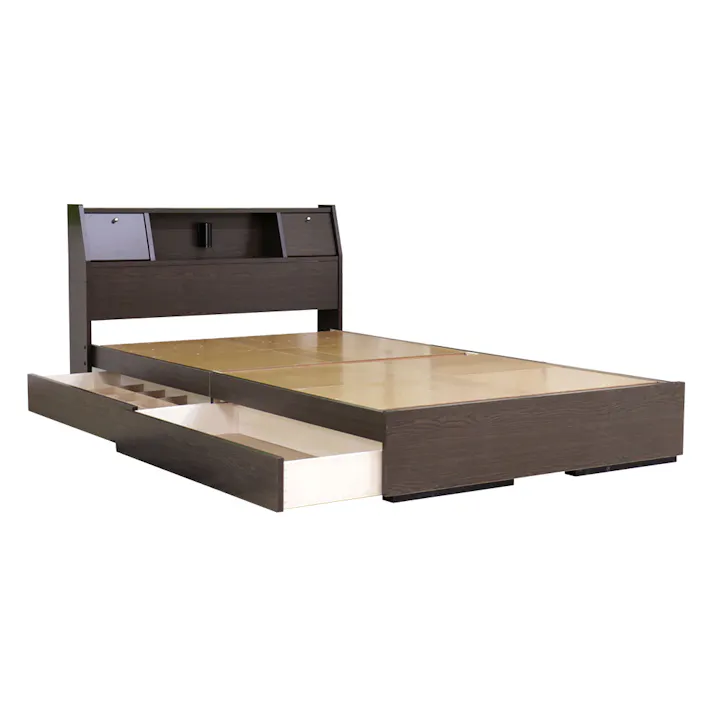友澤木工 棚 照明 コンセント フラップテーブル 引出し付ベッド ダークブラウン ダブル 日本製 圧縮ロール両面ポケットコイルマットレス付 通気性抜群 ライト ベッド 収納 国産 宮付き ベット K333-56-D(108CE8) 【別送品】