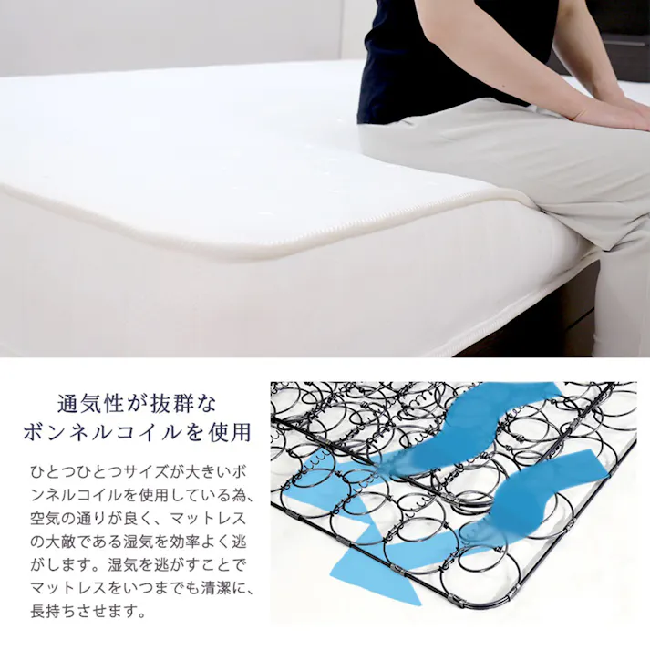 友澤木工 ハイタイプボルトレスパネルベッド ナチュラル ダブル 圧縮ロールポケット&ボンネルマットレス付 収納 工具不要 ベッド 簡単組立 ネジなし 4570159134049 574V-85-D(16324D) 【別送品】