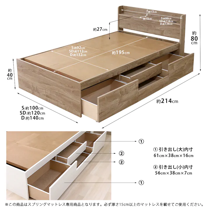 友澤木工 大容量の収納スペースですっきり 多機能ベッド クラシックホワイト シングル 圧縮ロール片面ポケットコイルマットレス付 4570159133363 引き出し 収納 ベッド チェスト コンセント付き 4570159133363 K387-86-SW(172BDG) 【別送品】