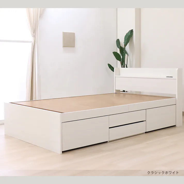 友澤木工 大容量の収納スペースですっきり 多機能ベッド クラシックホワイト シングル 圧縮ロール片面ポケットコイルマットレス付 4570159133363 引き出し 収納 ベッド チェスト コンセント付き 4570159133363 K387-86-SW(172BDG) 【別送品】