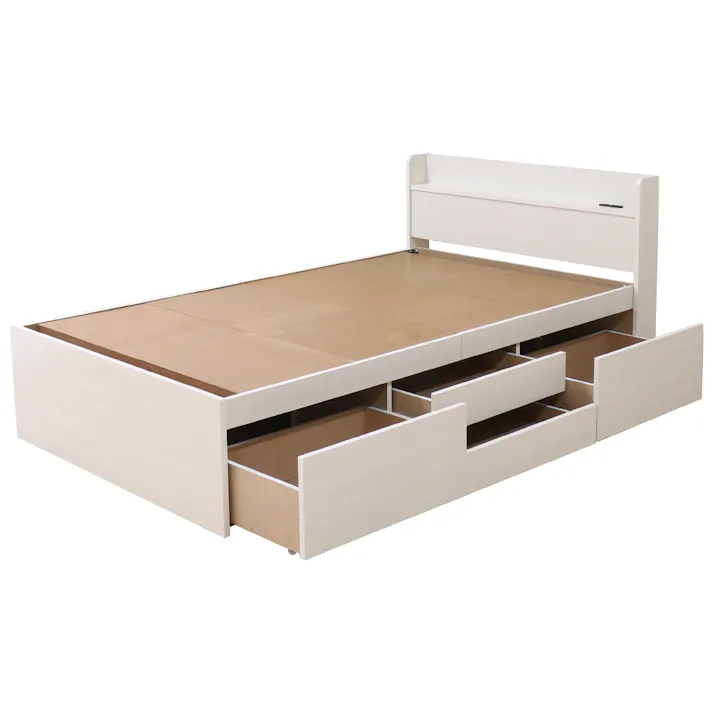 友澤木工 大容量の収納スペースですっきり 多機能ベッド クラシックホワイト シングル 圧縮ロール片面ポケットコイルマットレス付 4570159133363 引き出し 収納 ベッド チェスト コンセント付き 4570159133363 K387-86-SW(172BDG) 【別送品】