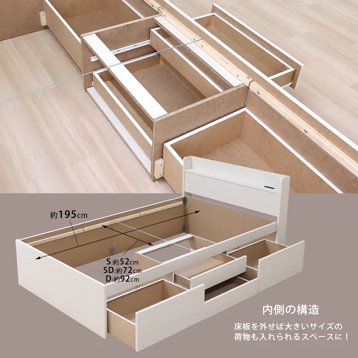 友澤木工 大容量の収納スペースですっきり 多機能ベッド ヴィンテージナチュラル シングル 日本製 圧縮ロールポケットコイルマットレス付 4570159133578 引き出し 収納 ベッド チェスト コンセント付き 4570159133578 K387-90-SW(108CE8) 【別送品】