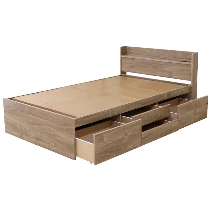 友澤木工 大容量の収納スペースですっきり 多機能ベッド ヴィンテージナチュラル シングル 日本製 圧縮ロールポケットコイルマットレス付 4570159133578 引き出し 収納 ベッド チェスト コンセント付き 4570159133578 K387-90-SW(108CE8) 【別送品】