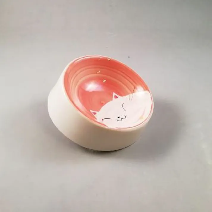 貝沼産業 瀬戸焼猫用食器 猫の耳Mタイプ赤 4960222562402【別送品】