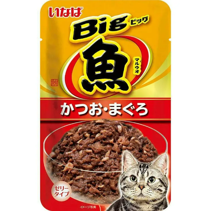 いなば Bigマルウオ かつお・まぐろ 80g 猫ウェットフード パウチ ゼリー 3752153001【別送品】
