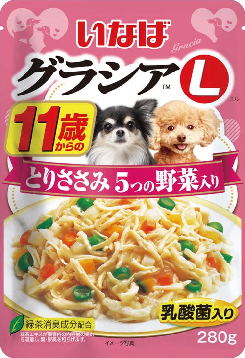 いなば GL-44グラシアL11歳からのとりささみ5つの野菜入り280g 4901133750120 3752317001 犬用ウェットフード(パウチ) いなば GL-44グラシアL11歳からのとりささみ5つの野菜入り280g 4901133750120 3752317001 犬用ウェットフード(パウチ)