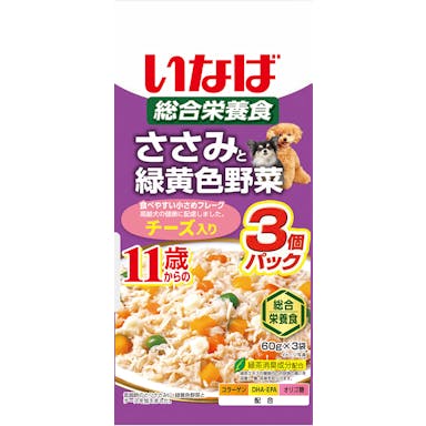 いなばペットフード  いなば　ささみと緑黄色野菜　１１歳からのチーズ入り６０ｇ×３袋 4901133779718【別送品】