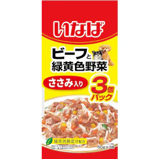 いなば ビーフと緑黄色野菜 ささみ入り50g×3袋 4901133779732 3753770001【別送品】