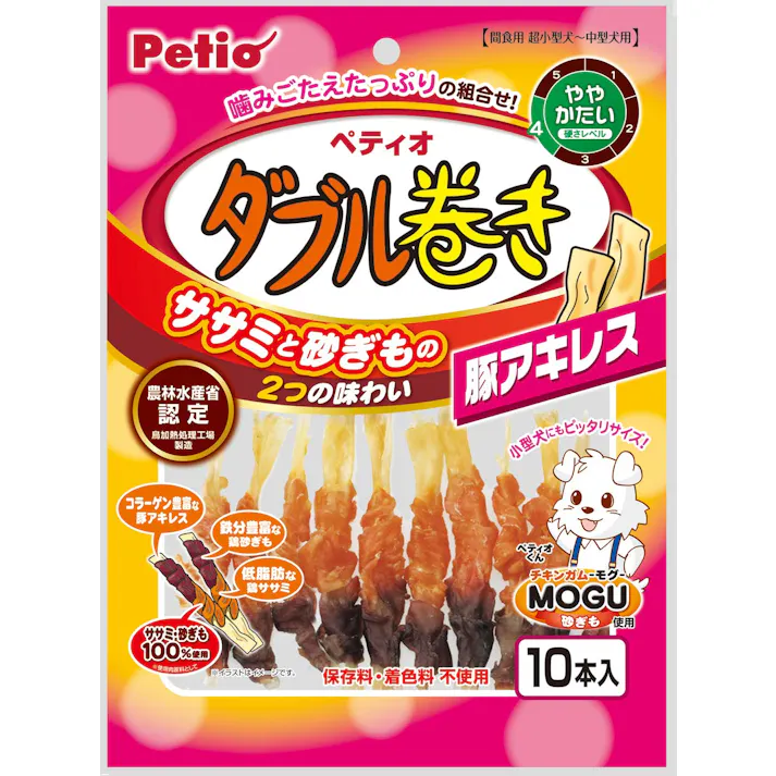 ペティオ ササミ+チキンガムMOGU ダブル巻き 豚アキレス 10本入 3415646001【別送品】