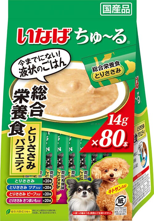 いなばWanちゅーる80本 いなばペットフード いなば ちゅーる 総合栄養食 とりささみバラエティ 3753921001【別送品】 | ペット用品（犬）  通販 | ホームセンターのカインズ