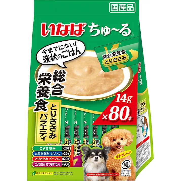 いなば Wanちゅ~る 80本 総合栄養食 とりささみバラエティ 犬ちゅーる 国産 4901133827914 3753921001【別送品】