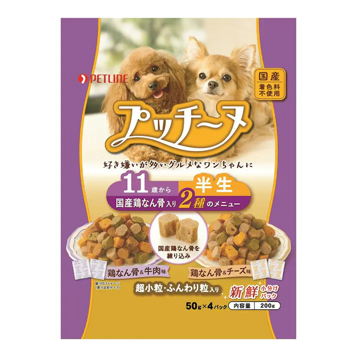 【ケース販売】ペットライン いぬのしあわせ プッチーヌ超小型犬専用 11歳 200g(1ケース12個入り) 半生 国産 ドッグフード 1020341012【別送品】