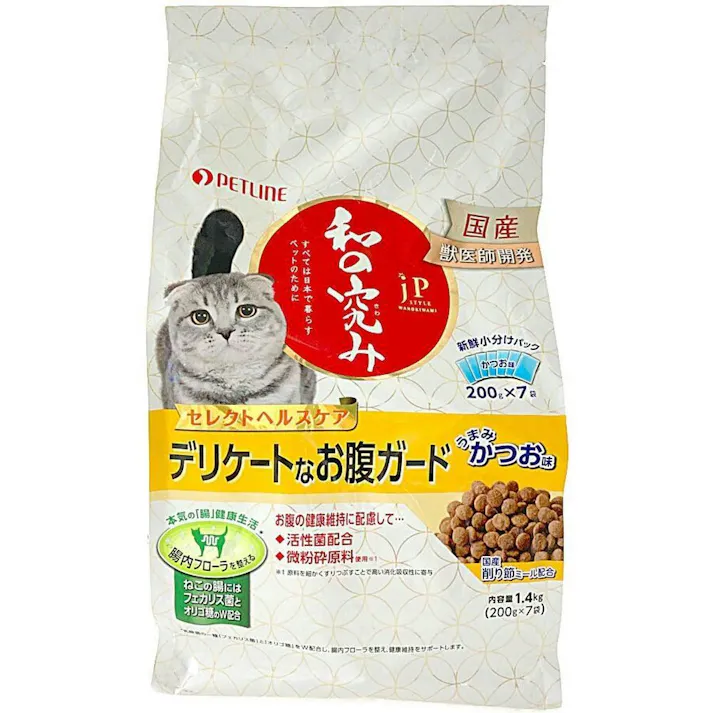 【ケース販売】ペットライン JPスタイル 和の究み 猫用セレクトヘルスケア デリケートなお腹ガード かつお味 200g×7袋(1ケース8個入り) 介護食 タウリン オリゴ糖 1020872008【別送品】