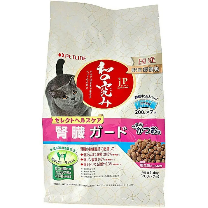 【ケース販売】ペットライン JPスタイル 和の究み 猫用セレクトヘルスケア 腎臓ガード かつお味 200g×7袋(1ケース8個入り) 健康維持 尿路ケア 小分けパック 1020884008【別送品】