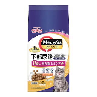 【ケース販売】ペットライン メディファス 室内猫 毛玉ケア プラス 11歳から チキン&フィッシュ味 1.41kg(1ケース6個入り) ドライフード 室内猫向け 下部尿路 1040894006【別送品】