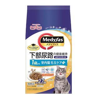 【ケース販売】ペットライン メディファス 室内猫 毛玉ケア プラス 1歳から チキン&フィッシュ味 2.7kg(1ケース4個入り) 室内猫用 ドライフード 下部尿路 1040903004【別送品】