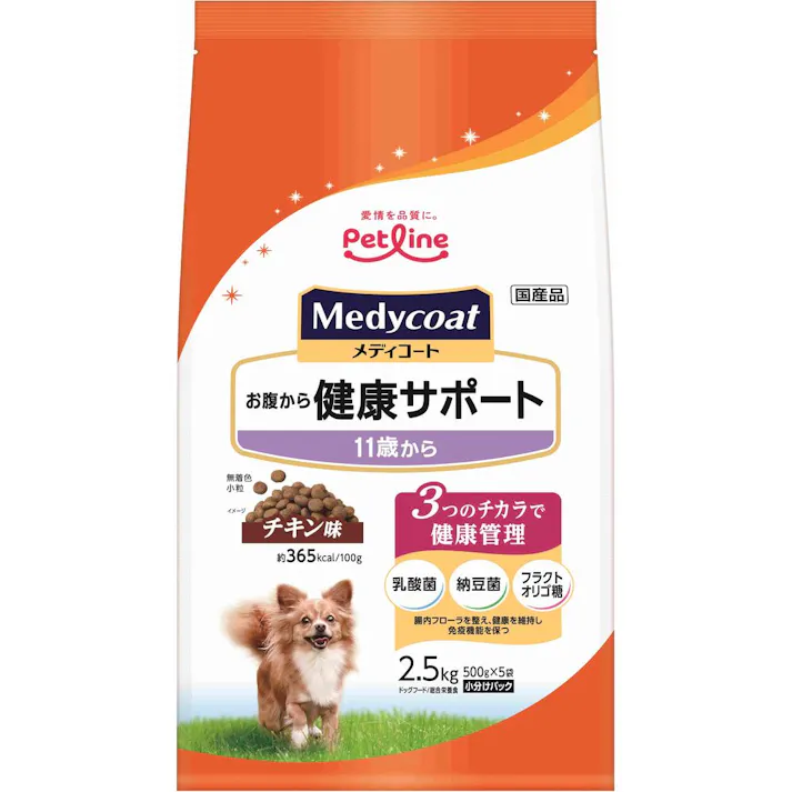 【ケース販売】ペットライン メディコート お腹から健康サポート 11歳から チキン味 500g×5袋(1ケース4個入り)1041120004 【別送品】