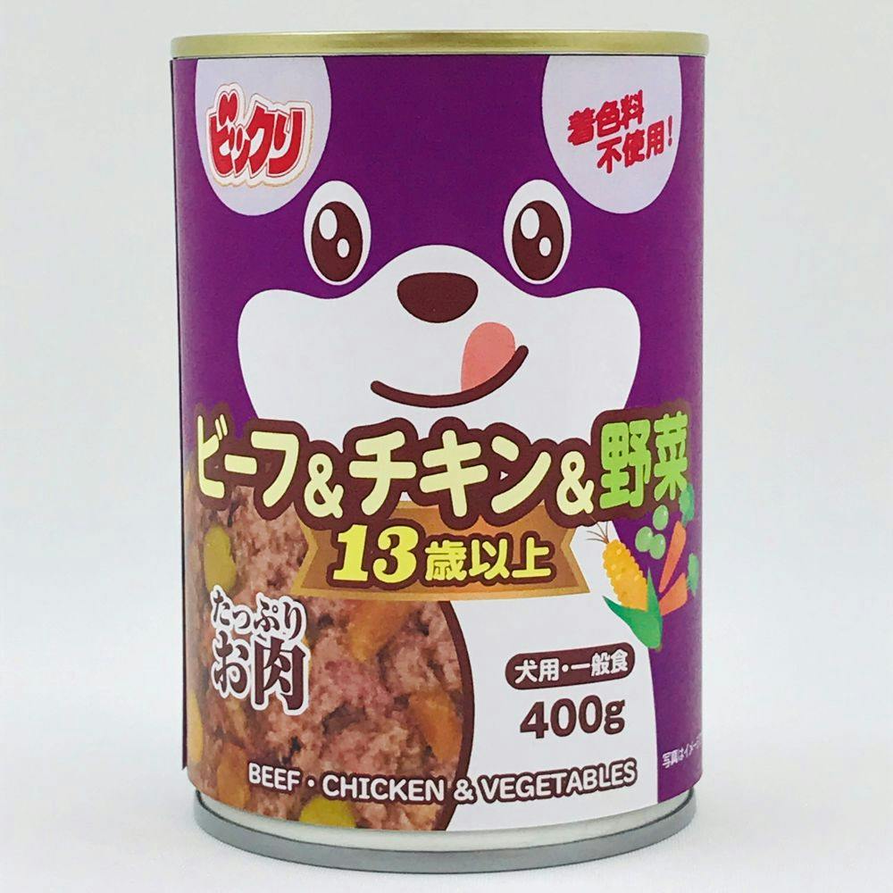 ビックリ犬缶ビーフ&チキン&野菜13歳400g(1ケース24個入り) 1622306024 犬用ウェットフード(缶) ビックリ犬缶ビーフ&チキン&野菜13歳400g(1ケース24個入り) 1622306024 犬用ウェットフード(缶)