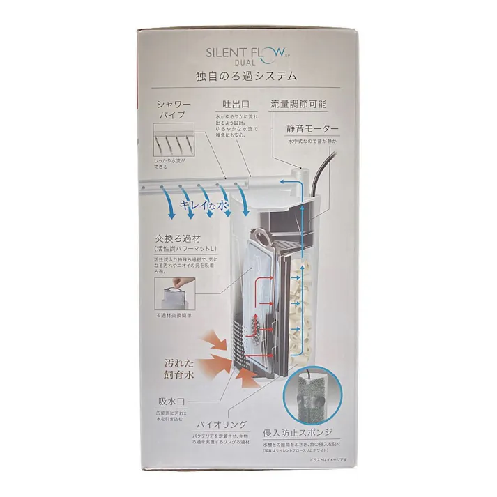 【ケース販売】GEX サイレントフロー デュアル ホワイトSP Wの静 ハイブリッドフィルター 水容量60L以下 淡水・海水両用(1ケース6個入り) 1743788006【別送品】