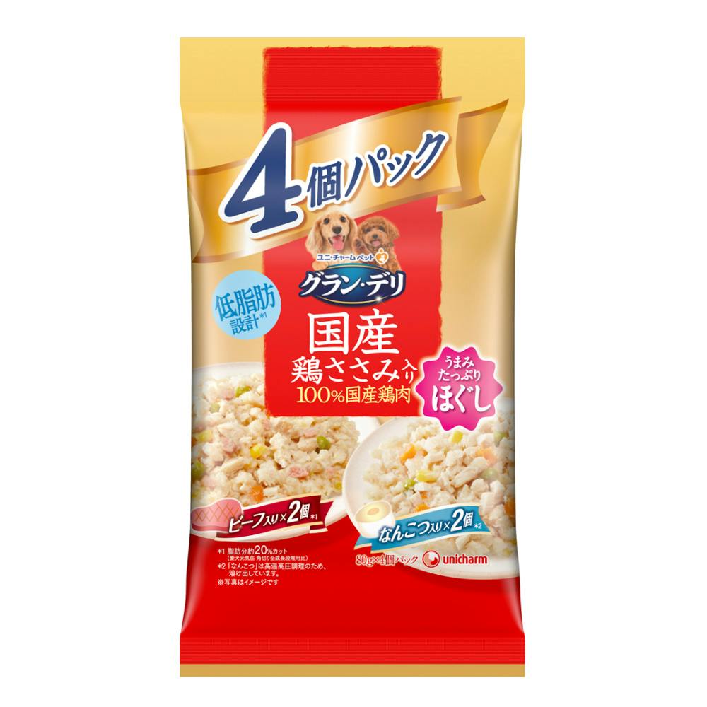 ユニ・チャームグラン・デリ パウチ 国産ささみほぐし ビーフ・なんこつ入り 80g×4個(1ケース16個入り)3481535016 犬用ウェットフード(パウチ) ユニ・チャームグラン・デリ パウチ 国産ささみほぐし ビーフ・なんこつ入り 80g×4個(1ケース16個入り)3481535016 犬用ウェットフード(パウチ)