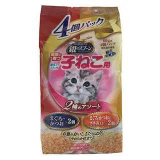 【ケース販売】ユニ・チャーム 銀のスプーン パウチ 子ねこ用 2種のアソート 60g×4個(1ケース30個入り) 子猫 パウチ ウェットフード 3481672030【別送品】