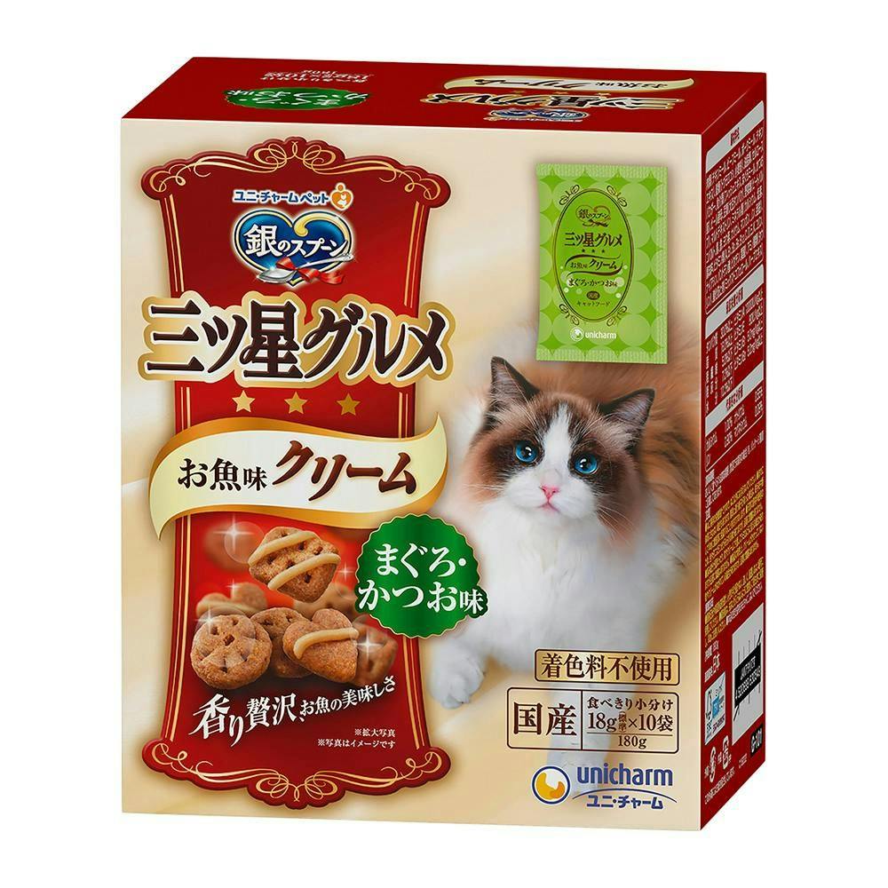 ユニ・チャーム銀のスプーン 三ツ星グルメ お魚味クリーム まぐろ・かつお味 180g(1ケース12個入り)3481722012 猫用ドライフード ユニ・チャーム銀のスプーン 三ツ星グルメ お魚味クリーム まぐろ・かつお味 180g(1ケース12個入り)3481722012 猫用ドライフード