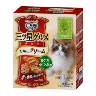 【ケース販売】ユニ・チャーム 銀のスプーン 三ツ星グルメ お魚味クリーム まぐろ・かつお味 180g(1ケース12個入り) 猫ドライフード 国産 食いつき 3481722012【別送品】