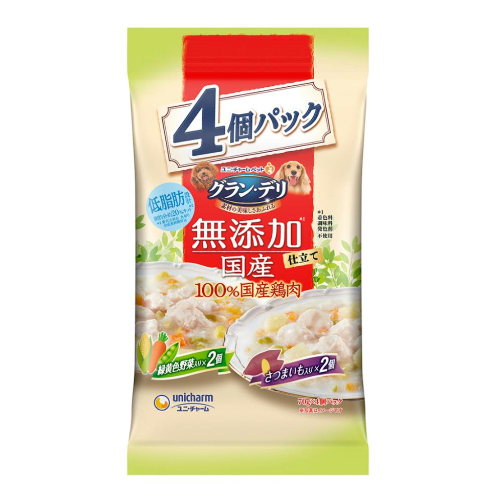 ユニ・チャームグラン・デリ パウチ 無添加仕立て 成犬用 野菜&さつまいも 70g×4個(1ケース18個入り)3481873018 犬用ウェットフード(パウチ) ユニ・チャームグラン・デリ パウチ 無添加仕立て 成犬用 野菜&さつまいも 70g×4個(1ケース18個入り)3481873018 犬用ウェットフード(パウチ)