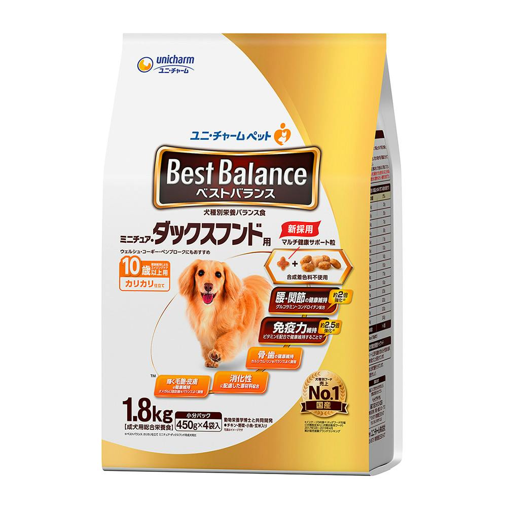ユニ・チャームベストバランス ミニチュア・ダックスフンド用 10歳以上用 1.8kg(1ケース4個入り)3481916004 犬用ドライフード ユニ・チャームベストバランス ミニチュア・ダックスフンド用 10歳以上用 1.8kg(1ケース4個入り)3481916004 犬用ドライフード