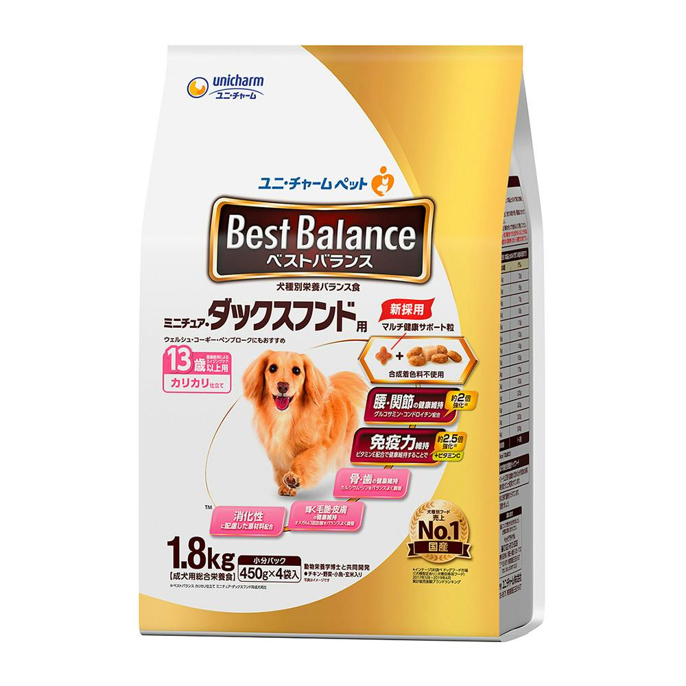 ユニ・チャームベストバランス ミニチュア・ダックスフンド用 13歳以上用 1.8kg(1ケース4個入り)3481917004 犬用ドライフード ユニ・チャームベストバランス ミニチュア・ダックスフンド用 13歳以上用 1.8kg(1ケース4個入り)3481917004 犬用ドライフード