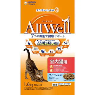 【ケース販売】ユニ・チャーム AllWell 食事の吐き戻し軽減 室内猫用 フィッシュ味 1.6kg(1ケース5個入り) 吐き戻し軽減 室内猫用 猫ドライフード 3482050005【別送品】
