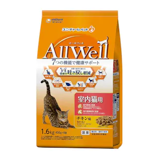 【ケース販売】ユニ・チャーム AllWell 食事の吐き戻し軽減 室内猫用 チキン味 1.6kg(1ケース5個入り) 吐き戻し軽減 室内猫用 猫ドライフード 3482051005【別送品】