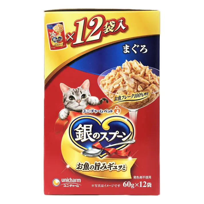 【ケース販売】ユニ・チャーム 銀のスプーン パウチ まぐろ 60g×12袋入(1ケース10個入り) パウチ 食いつき キャットミール 3482077010【別送品】