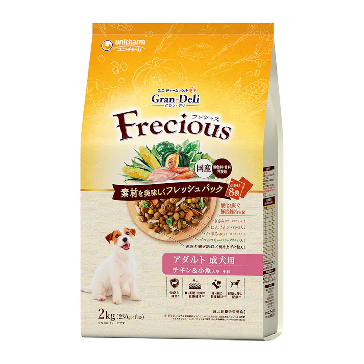 【ケース販売】グラン・デリ フレシャス アダルト 成犬用 チキン&小魚入り 2kg(1ケース4個入り) 3482329004【別送品】