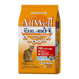 【ケース販売】ユニ・チャーム AllWell 早食いが気になる猫用 フィッシュ味 FD750(1ケース9個入り) 早食い 室内猫用 猫ドライフード 3482485009【別送品】