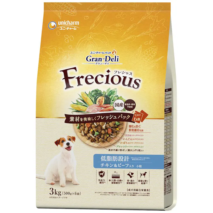 【ケース販売】ユニ・チャームグラン・デリ フレシャス 低脂肪設計 チキン&ビーフ入り 小粒 3kg (500g×6袋)(1ケース4個入り)3482542004 【別送品】