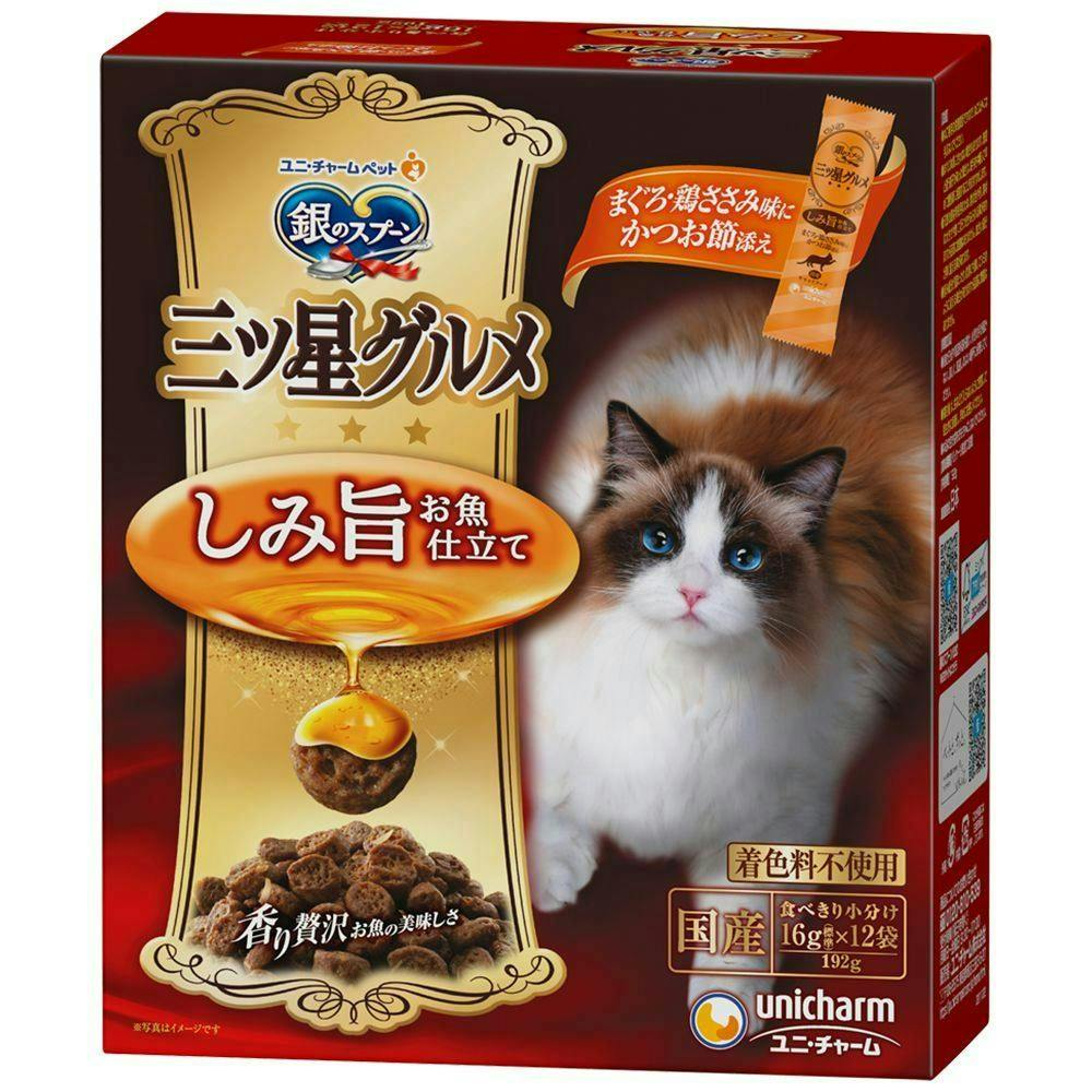 ユニ・チャーム銀のスプーン 三ツ星グルメ しみ旨お魚仕立て まぐろ・鶏ささみ味にかつお節添え 16g×12袋(1ケース14個入り)3482553014 猫用ドライフード ユニ・チャーム銀のスプーン 三ツ星グルメ しみ旨お魚仕立て まぐろ・鶏ささみ味にかつお節添え 16g×12袋(1ケース14個入り)3482553014 猫用ドライフード