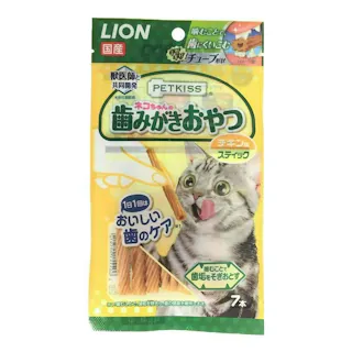 【ケース販売】ライオンペット PETKISS ネコちゃんの歯みがきおやつ チキン味 スティック 7本(1ケース48個入り) デンタルケア 口臭予防 歯みがき効果 3670492048【別送品】