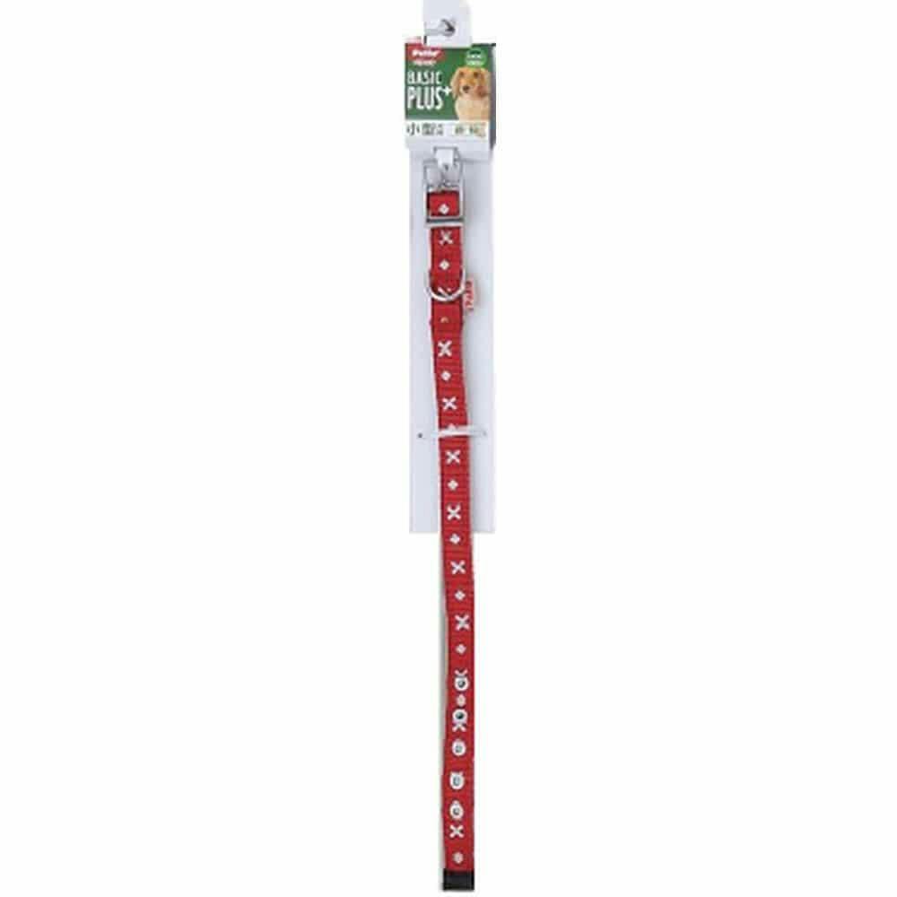 【ケース販売】BASIC PLUS クロスダイヤカラーSレッド(1ケース6個入り) 平首輪 いたくない 反射 3412783006【別送品】
