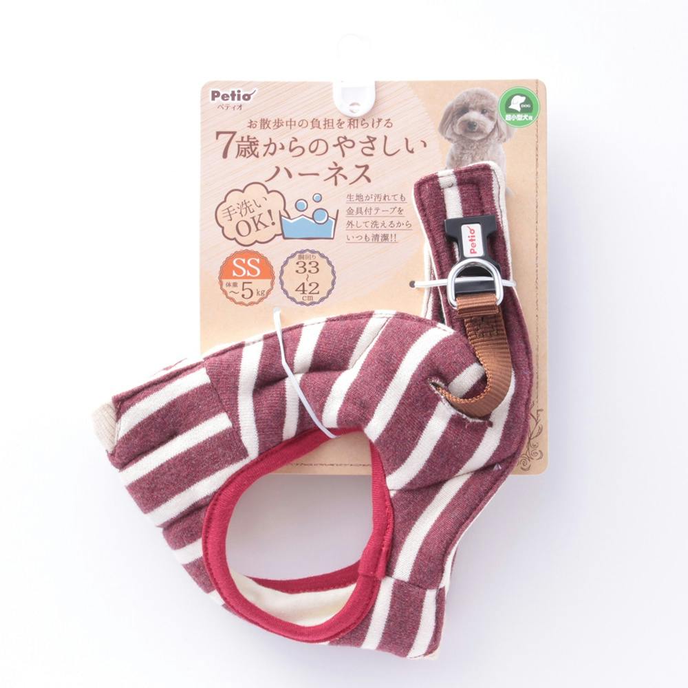 ペティオ【ケース販売】7歳からのやさしいハーネス ボーダーSS レッド